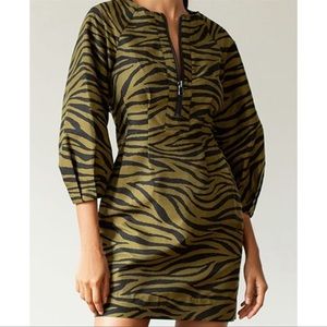 Veronica Beard Navi Zeabra print zipper cotton silk blend olive Dress Sz 4 NWT